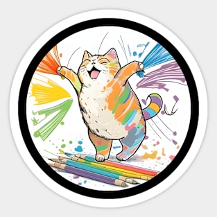 Cute Crayon Cat - Colorful Cat Kitten Lover Sticker